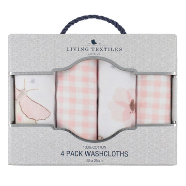 Living Textiles 4-pack Face Washers - Butterfly/Blush Gingham