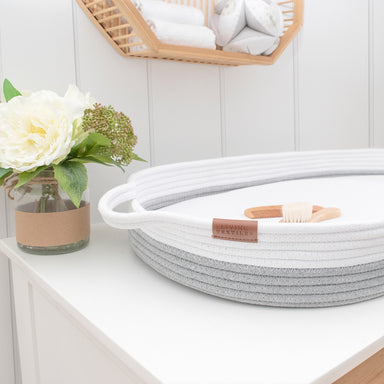 Living Textiles Cotton Rope Change Basket With Mattress & Cover Grey