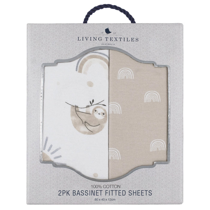 Living Textiles 2-pack Jersey Bassinet Fitted Sheet Sloth/Rainbow