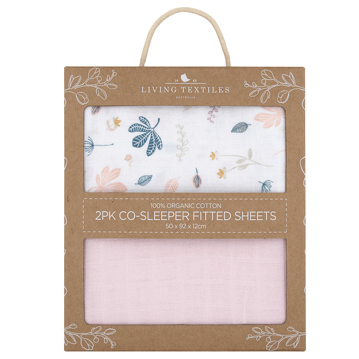 Living Textiles 2-pack Muslin Cradle/Co-Sleeper Fitted Sheet Botanical/Blush