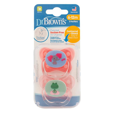 Dr Browns Prevent Contoured Pacifier 6-12 Months Pink 2 Pack