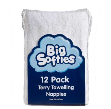Big Softies Terry Towelling Nappies 12 Pack White