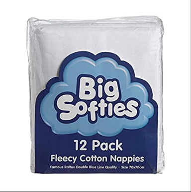 Big Softies Flanelette Nappies 12 Pack White