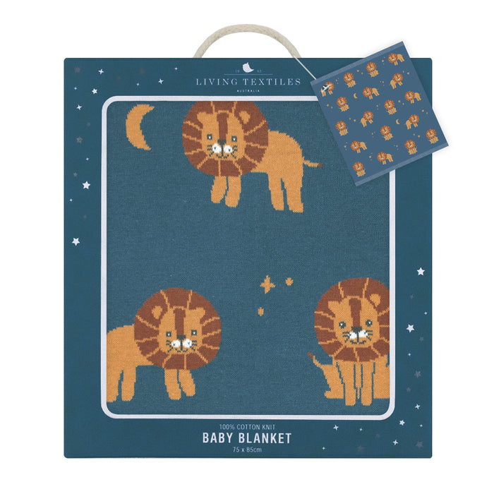 Living Textiles Whimsical Baby Blanket Lion/Navy